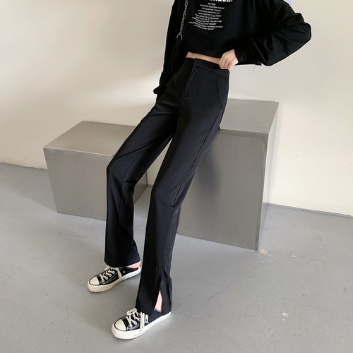 Real price fashion slim casual split high waist trousers