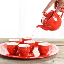 Wedding tea set toast tea cup Dowry wedding red glaze Chinese retro style home teapot porcelain double happy set