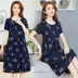 Phụ nữ trung niên và cao tuổi váy dạ hội ngắn tay mùa hè váy dài trung niên new plus size váy mẹ béo váy cotton lụa phụ nữ - Váy dài