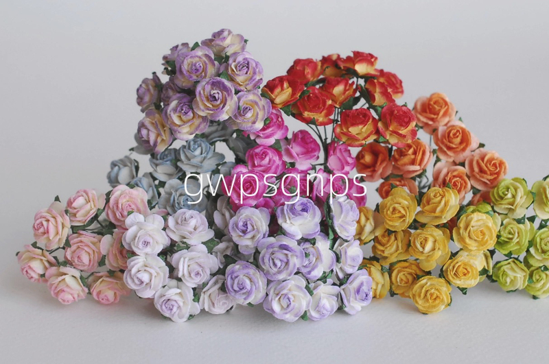 Imported Handmade Mulberry Paper Flower Headband Wreath Journal Decoration DIY Material 1.5cm Mixed Color Gradient Rose Imported Handmade Mulberry Paper Flower Headband Wreath Journal Decoration DIY Material 1.5cm Mixed Color Gradient Rose