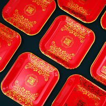 Wedding wedding supplies Happy candy plate Chinese disposable wedding banquet tray Red wedding happy word dried fruit plate