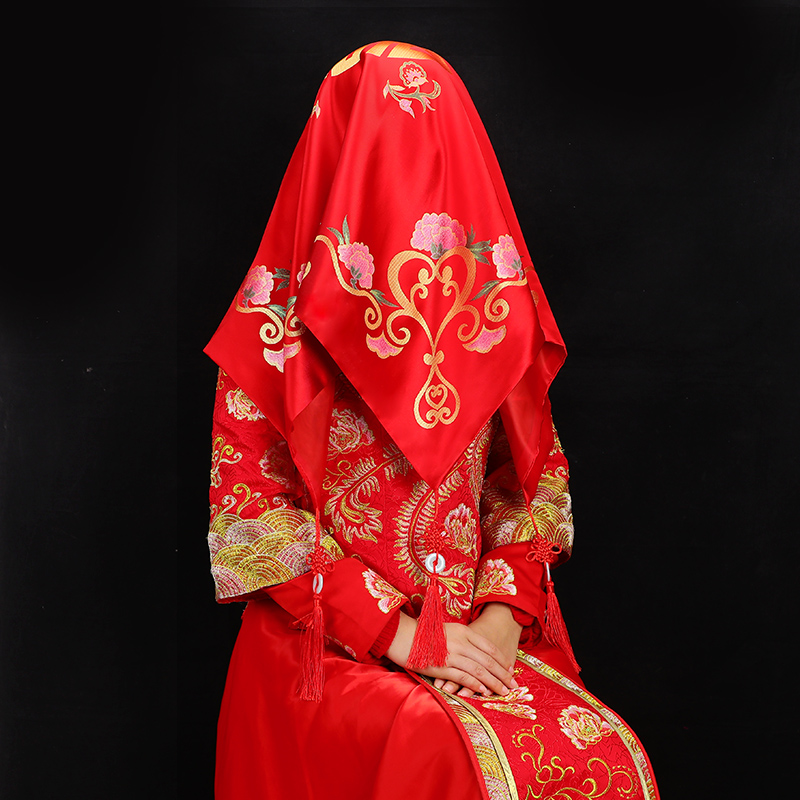 Bride wedding red hijab wedding Chinese show Wo high-grade hijab cloth satin double hijab