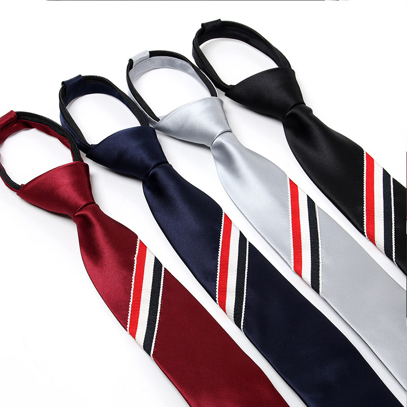 6CM narrow version Korean version British students dress college wind three bars free to play easy to pull zipper lazy tie male