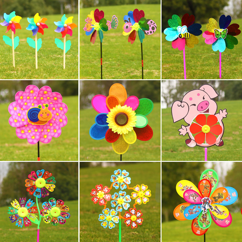 Outdoor Seven Color Sizes Windmills Rotating Suspended Nursery Wind Scenic Area Decorations Children Plastic Toys Ground Push Windmills