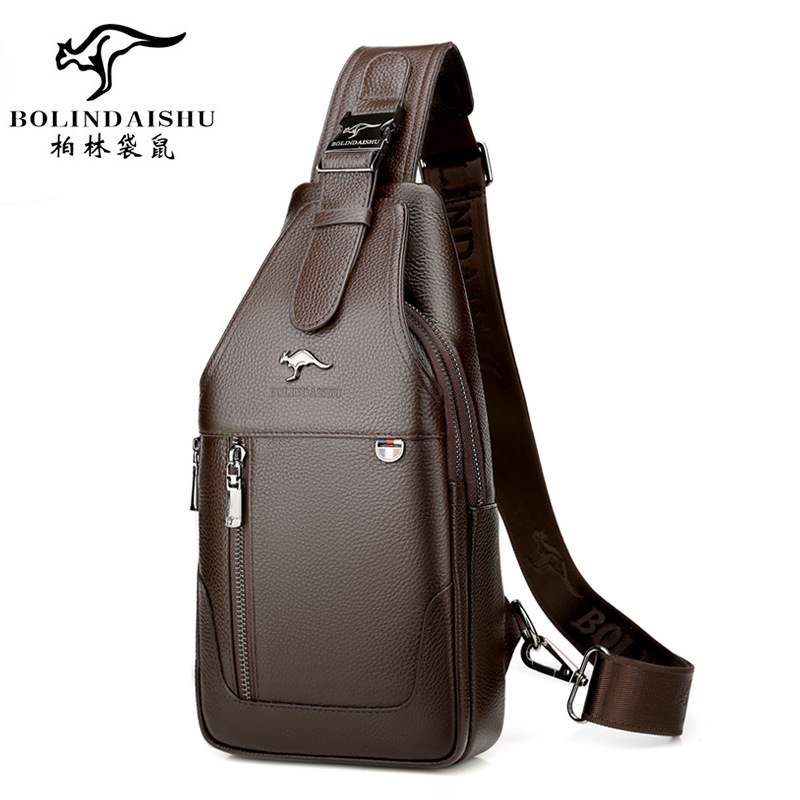 Berlin kangaroo men's chest bag cowhide men's messenger bag casual shoulder bag men's leather men's bags backpack men - Taobao