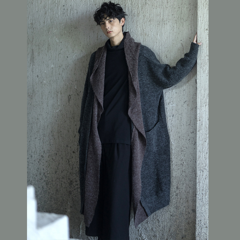Sa Autumn and Winter Original Design Japanese-Style Artistic Personality Color-Blocking Mid-Length Oversized Sweater Loose Casual Jacket