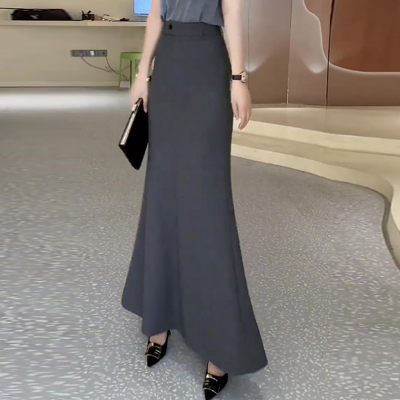 Gray Suit Skirt for Women, Summer 2026 New Style, High-Waisted, Slimming, Trendy Slit A-Line Fishtail Skirt This Year