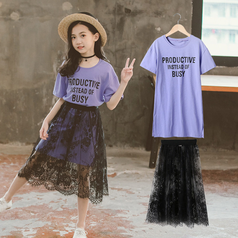 Girl Princess Suit Foreign Dress 2020 Summer Dress New CUHK Child Foreign Pie Net Red Pure Cotton Short Sleeve Lace Dress