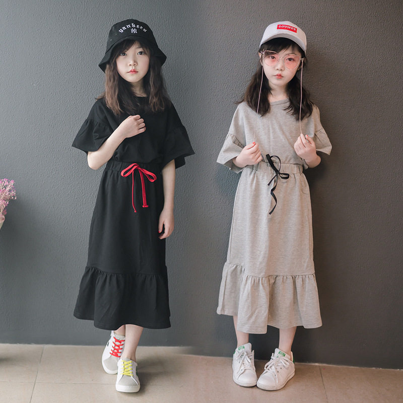 Children's clothing girls spring suit skirt 2019 new children's middle-aged children's fashion Western style solid color cotton 2-piece skirt