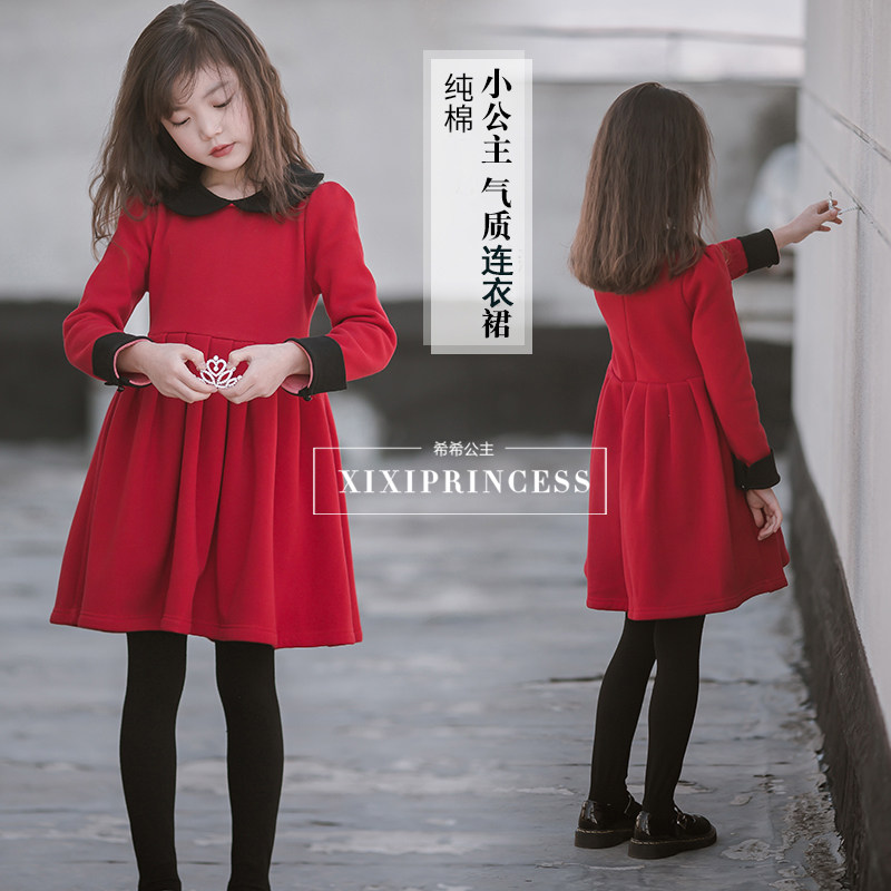 2020 girl's autumn clothes new children 100 pleats in dress, girl in a dress and girl in a red princess dress