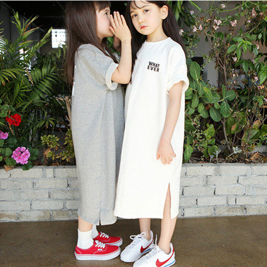 2021 summer dress new girl short sleeve foreign dress CUHK child children casual loose pure cotton long dress parent-daughter