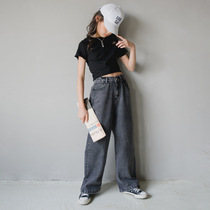 2020 summer clothes new girls thin denim wide leg pants casual sports high waist slim drag straight pants