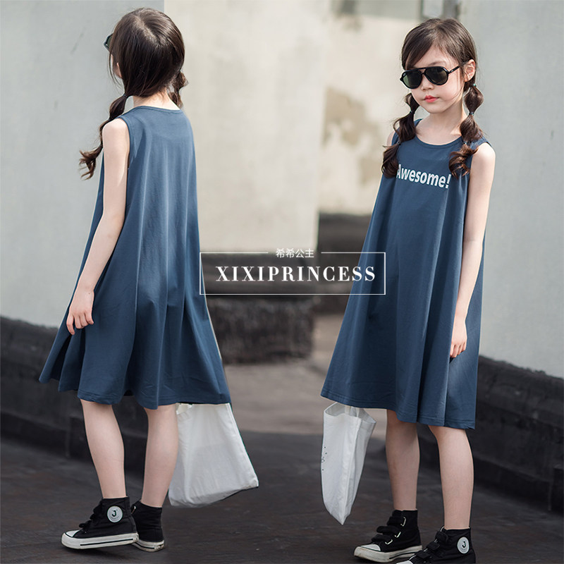 Pro-Submount Summer Clothing Girl Audale Pure Cotton Sleeveless Dress Girl Long Version Casual Skirt Child Vest Dress