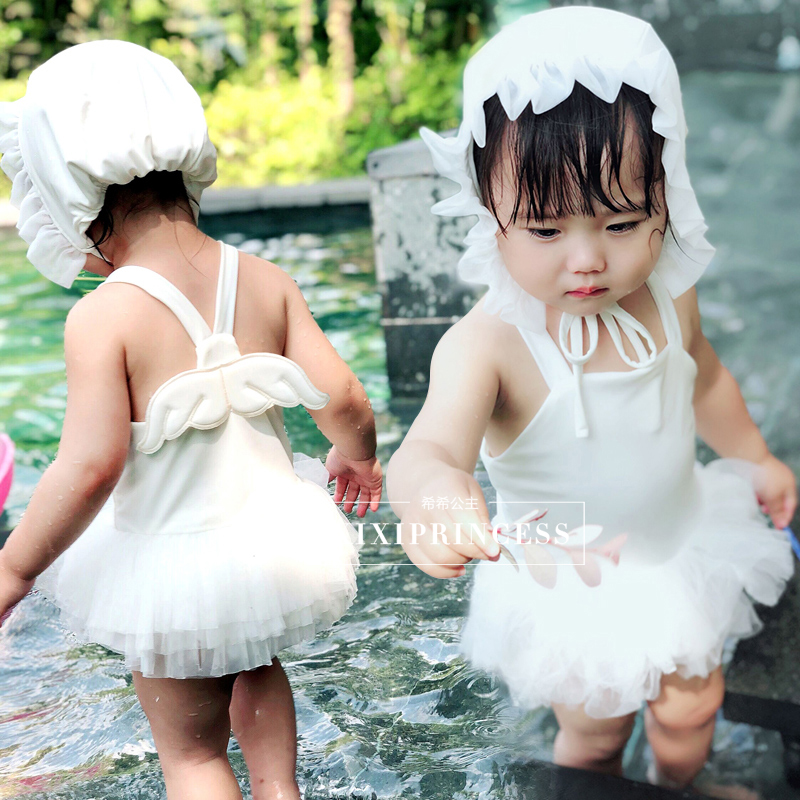Baby swimsuit girl's body swimsuit children's angel wings girl Little baby princess tennis dress swimsuit