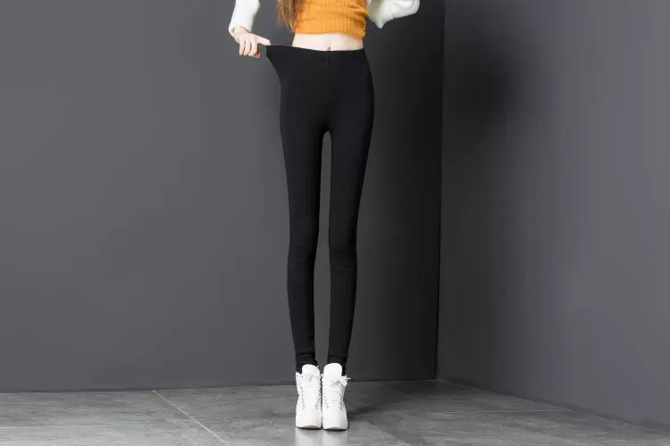 Chất liệu cotton cộng với chất liệu nhung dày bên ngoài mặc quần legging dài lưng cao quần ấm áp cao co giãn cỡ lớn chân dài