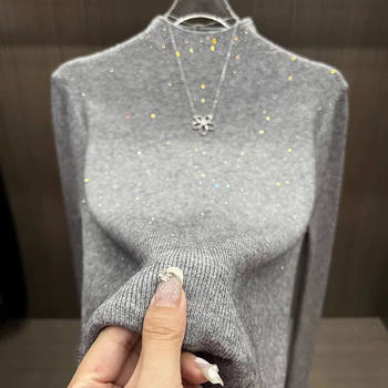 Heavy industry diamond-encrusted pullover sweater in winter, comfortable, soft and skin-friendly bottoming shirt, versatile sweater for women