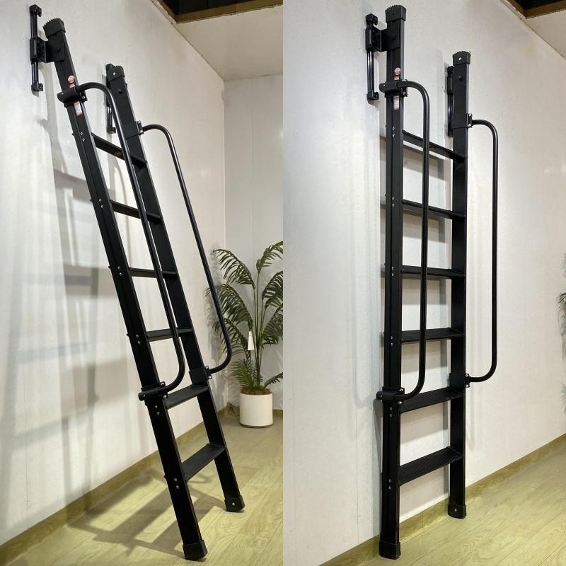 Household Indoor and Outdoor Vertical Storage Ladder Black Aluminum Alloy Telescopic Ladder Space-Saving Climbing Ladder Attic Retractable Ladder