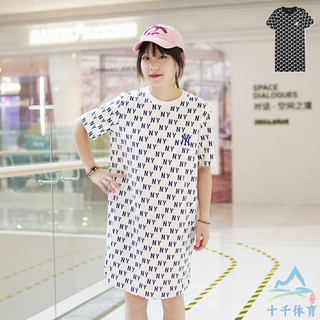 MLB女士圆领短袖连衣裙24夏季新款复古老花长裙运动裙子3FOPM0543