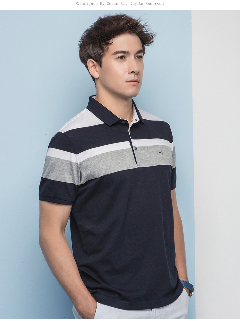Thương hiệu áo thun cotton tay ngắn cotton kẻ sọc cotton áo thun nam xu hướng kinh doanh ngắn tay nam 2018 mới áo polo nam đẹp