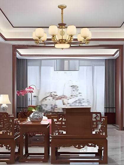 New Chinese-Style Chandelier, Living Room Lamp, Gold Bronze Color, Dining Room Private Room, Tea Room, Villa, Self-Built House, Main Lighting Fixtures
