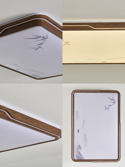 Song-Style Aesthetics New Chinese-Style Walnut Wood Grain Ceiling Light for Living Room, Modern Bedroom, Dining Room Led Atmospheric Room Lighting