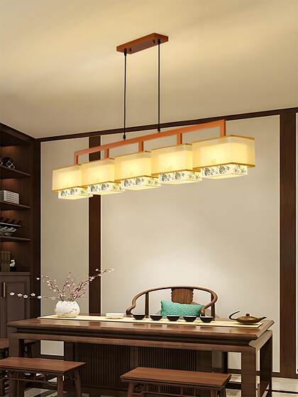 New Chinese-Style Living Room Chandelier with Iron Art Square Lampshade, Dining Room Lamp, Elegant Modern Minimalist Chinese-Style Tea Room Designer Model