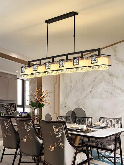 New Chinese-Style Living Room Chandelier with Iron Art Square Lampshade, Dining Room Lamp, Elegant Modern Minimalist Chinese-Style Tea Room Designer Model