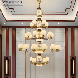 New Chinese-Style Duplex Building Large Chandelier Villa Living Room Open Space Chinese Style Four-Story Hotel Lobby Staircase Long Lamp