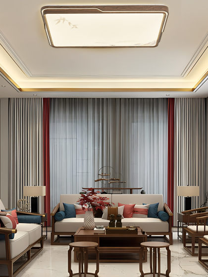Song-Style Aesthetics New Chinese-Style Walnut Wood Grain Ceiling Light for Living Room, Modern Bedroom, Dining Room Led Atmospheric Room Lighting