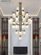 New Chinese-Style Villa with a Large Chandelier in the Open Living Room, Modern Chinese Style 6m Loft Duplex Apartment Hotel Restaurant Light