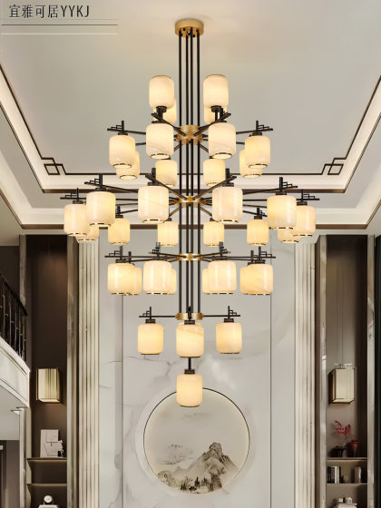 Large Chandelier for Open-Air Villa Living Room, Modern New Chinese Style Duplex Building, Chinese Style Clubhouse, Hotel Restaurant Project Chandelier