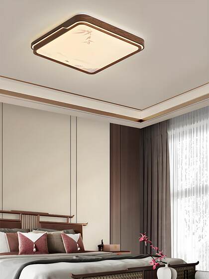 Song-Style Aesthetics New Chinese-Style Walnut Wood Grain Ceiling Light for Living Room, Modern Bedroom, Dining Room Led Atmospheric Room Lighting