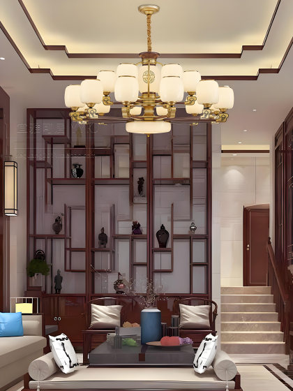 New Chinese-Style Chandelier, Living Room Lamp, Gold Bronze Color, Dining Room Private Room, Tea Room, Villa, Self-Built House, Main Lighting Fixtures