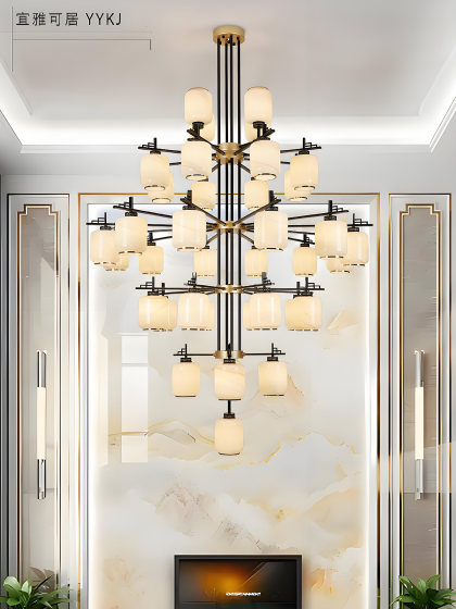 New Chinese-Style Duplex Chandelier for Villa Living Room Main Lighting, Hotel Mezzanine Hollow Hall Engineering Lighting Fixtures Manufacturer
