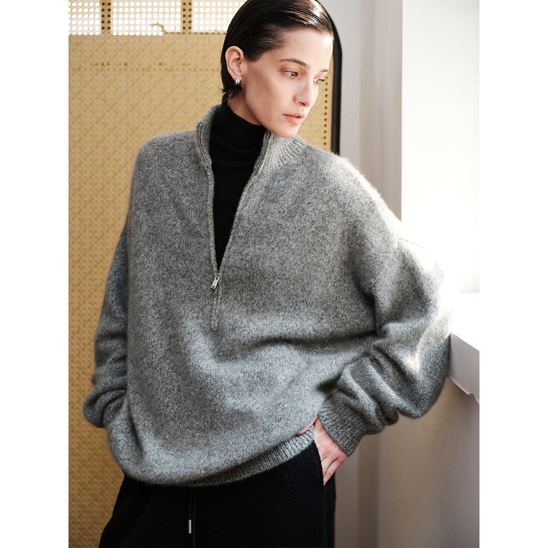 Msbeast Heavyweight Herbalife Fancy Silk Cashmere Yarn Old Money Style Relaxed Half-Zip Placket Silhouette Sweater Msbeast Heavyweight Herbalife Fancy Silk Cashmere Yarn Old Money Style Relaxed Half-Zip Placket Silhouette Sweater