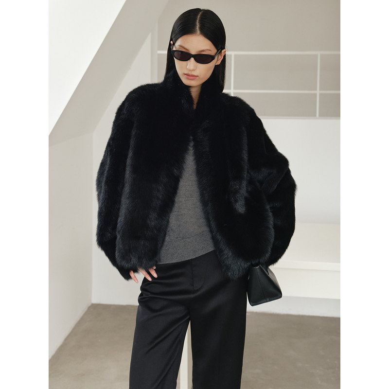 Msbeast/To Style Silhouette with Curved Sleeves, Stand Collar, Tuscany Fur Integrated Fur Coat for Women | Time Hunter