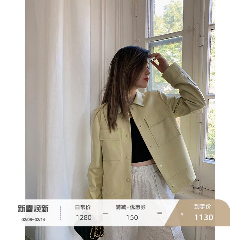 MSBEAST imported sheepskin leather leather coat women's short coat 2021 new shirt leather jacket fall/winter