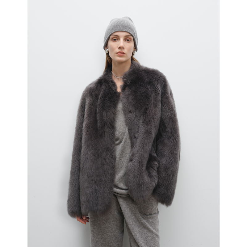 Msbeast Casual Warm Small Stand-Up Collar Silhouette Imported Tuscany Fur Integrated Coat | Meteor Highway