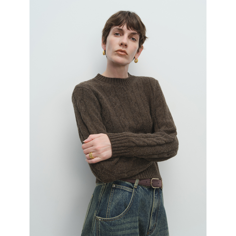 Msbeast Australian Imported 100% Merino Wool Old Money Style Three-Dimensional Cable Knit Short Boxy Sweater Pullover