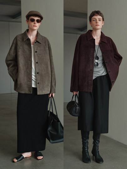 MSBEAST m1u homologous imported matte plush lambskin lapel silhouette jacket丨film leather jacket