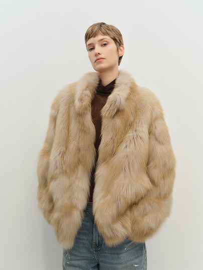 MSBEAST saga crown fox fur handmade smudge-dyed stand-collar silhouette fur jacket丨Hazy Wonderful Idea