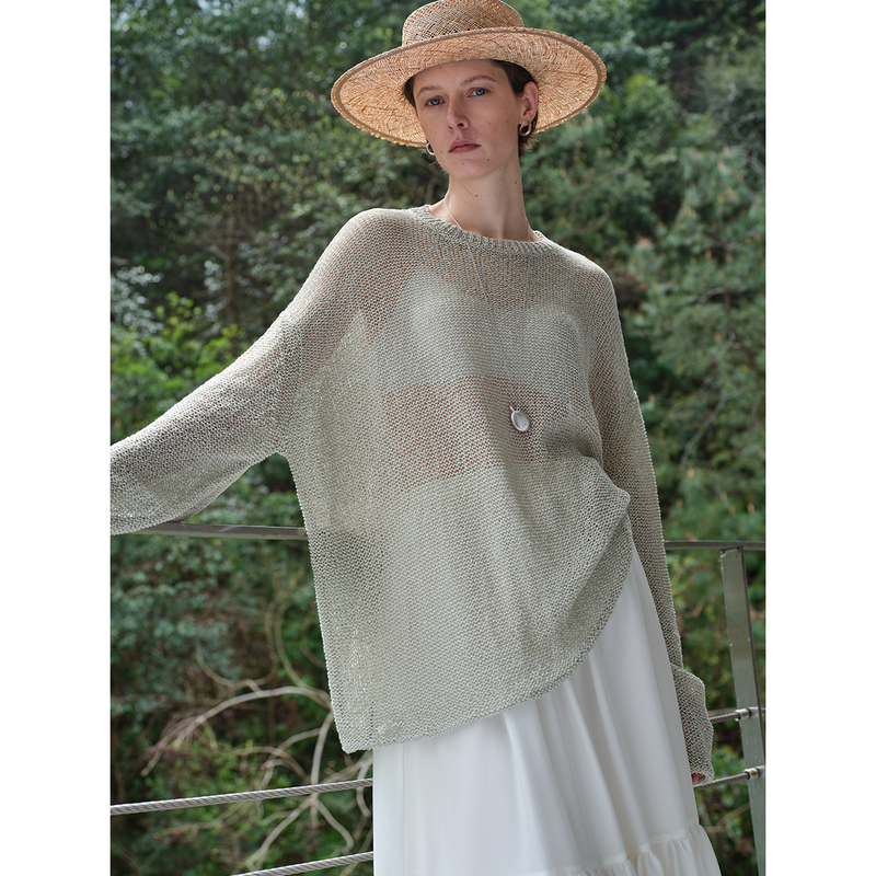 Msbeast Stylish Hollow-Out Linen Cotton Strap Yarn Casual Vacation Style Lazy Sun Protection Long-Sleeve Knit Cover-Up