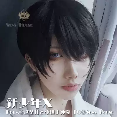 SensHouse = New Boy X = Zhengtai Lo Han Juvenile Sense Full Headset Wig Black High Temperature Silk Japanese