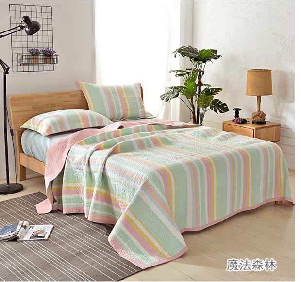 Khăn trải giường bằng sợi được giặt bằng vải bông ba mảnh quilting đôi mùa hè mát mẻ chăn bông quilted sọc Bắc Âu drap giường mát lạnh