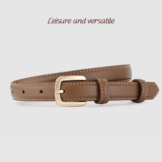 2025 New Niche Casual Versatile Design Retro Khaki Women's Belt Genuine Leather Belt Top Layer Cowhide