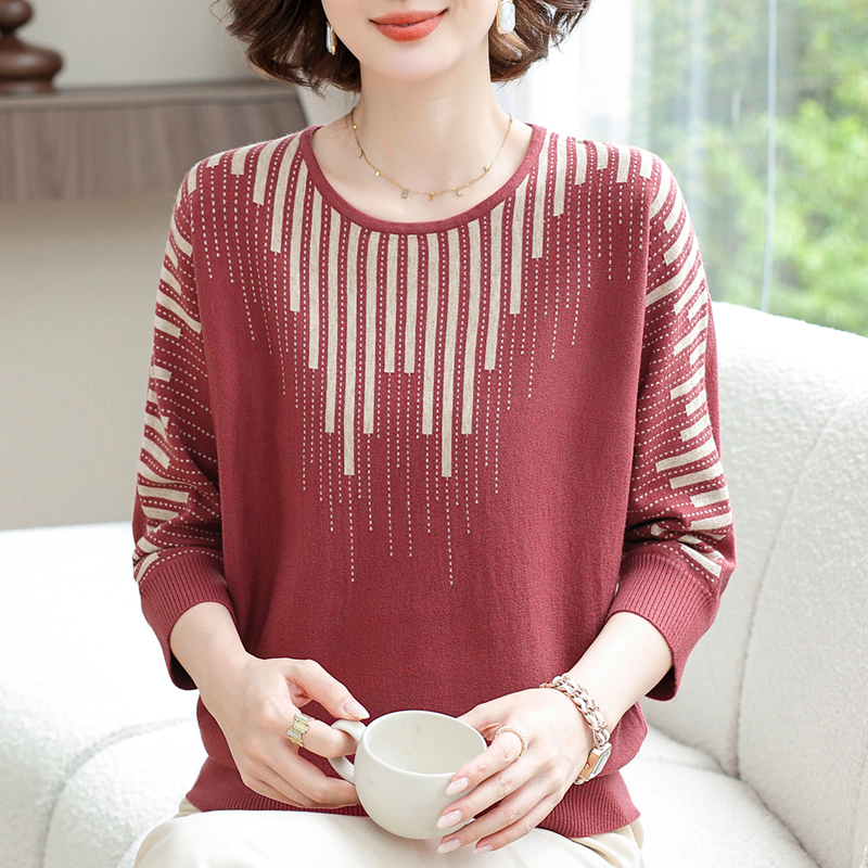 Spring and Autumn Plus-Size Women's Clothing 100kg Middle-Aged and Elderly Mothers' Cashmere Sweater Loose 7/8 Batwing Sleeve Knit Top