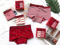  Les handsome t red underwear of the year of life Red tt four corners plain cotton unisex style student plus size womens shorts tide