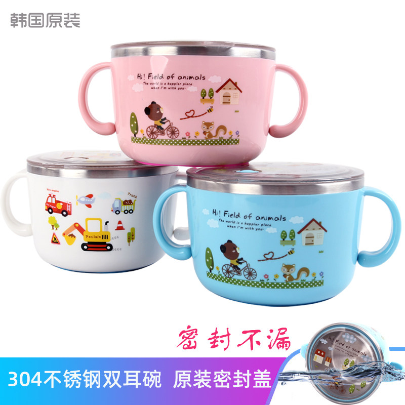 316 stainless steel rice bowl Twin Ear Soup Bowl Elementary School Kids Baby Vice Food Bowl With Lid Handle Bowl Cute
