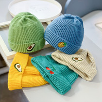 Baby warm cap autumn winter hat embroidered fruit hat childrens hat fresh and simple boy and girl knitted wool hat