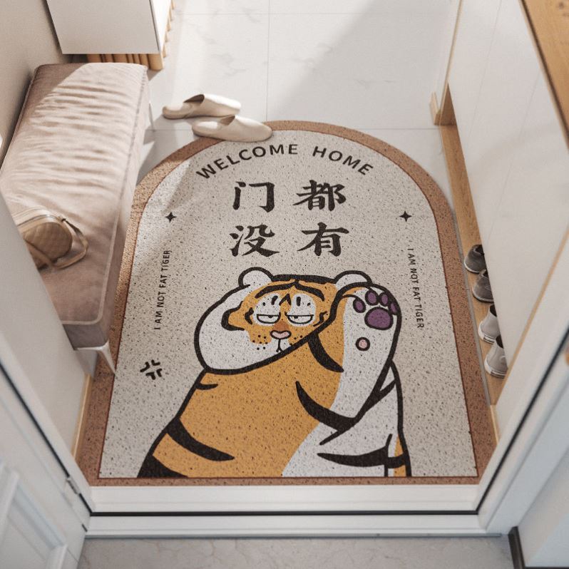 Cartoon entrance mats entrance mats cute 2022 New Year tiger year silk circle floor mats household floor mats